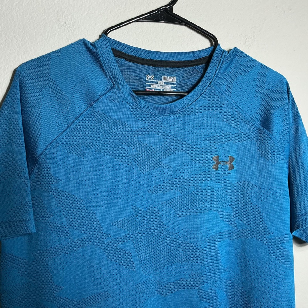 Under Armour T-Shirt Mens Medium Blue Camo Performance Mesh Raglan Gym Tee Train